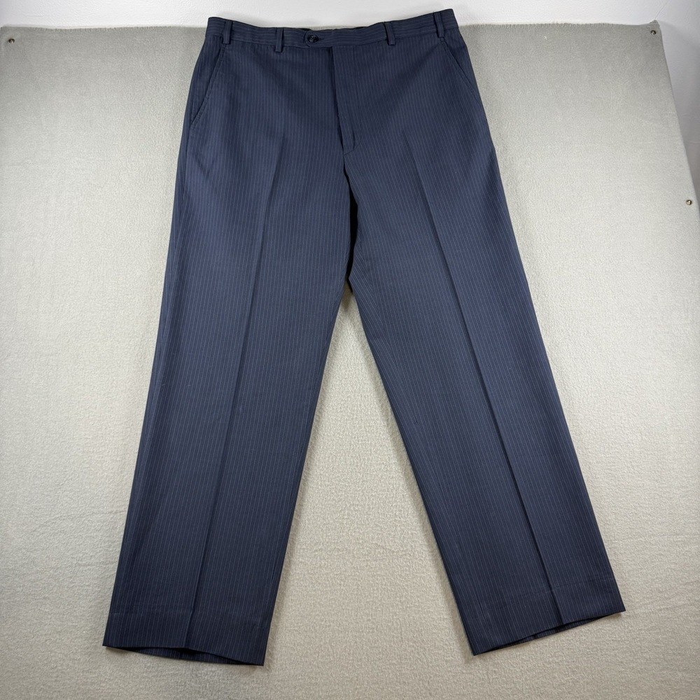 Zanella Benny/Bis Blue Pinstripe Cotton Dress Pants Mens 36x30 Made in Italy
